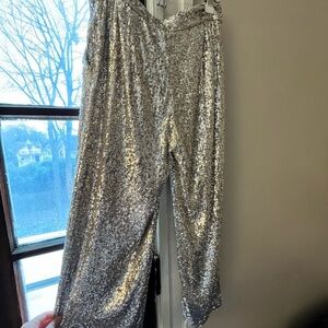 Express silver sequined cropped pants -small